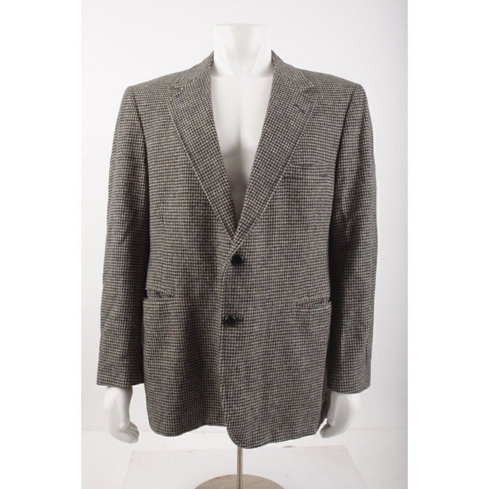 Woolrich Mens Wool Houndstooth Blazer Suit Jacket Large Black White Sport Coat